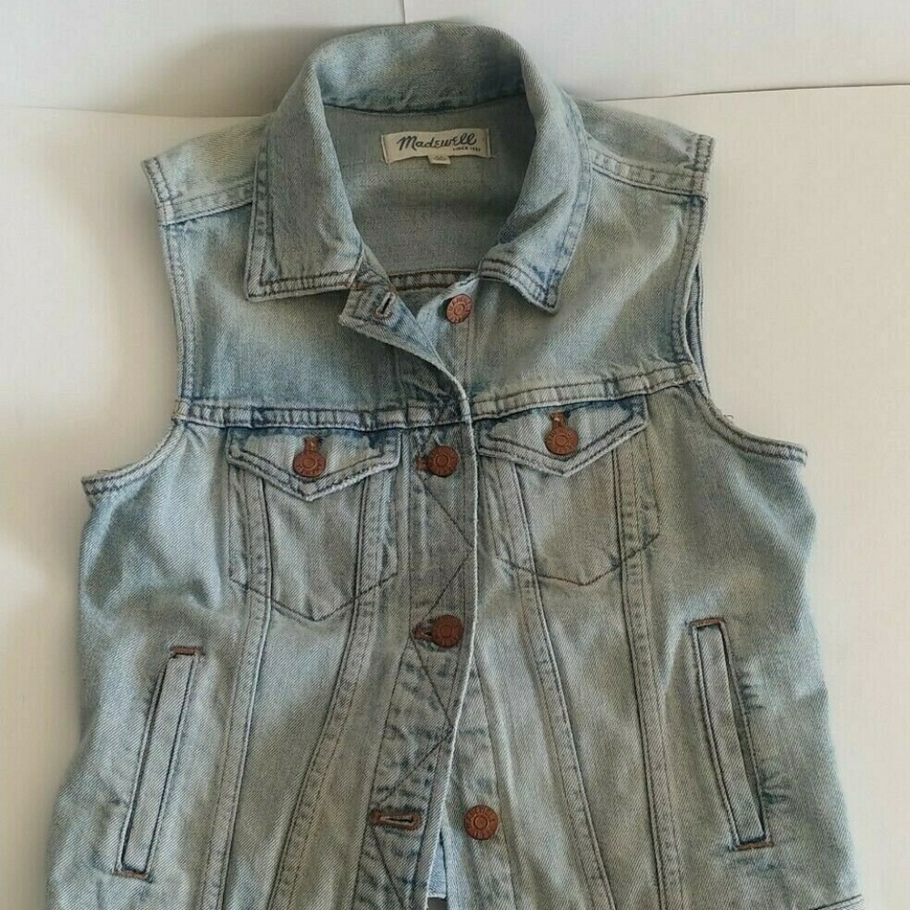 Madewell Distressed Denim Vest Jean Jacket Stonewa